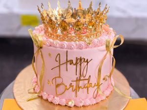 Pink Ribbon Gold Crown Cake in Lahore — delivered in Lahore, Lahore