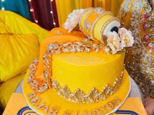 Yellow Mayoun Cake with Gold Lace in Lahore — delivered in Lahore, Lahore